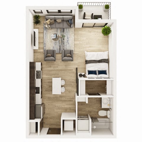 Floor plan for studio, 1 bath, 515 sqft